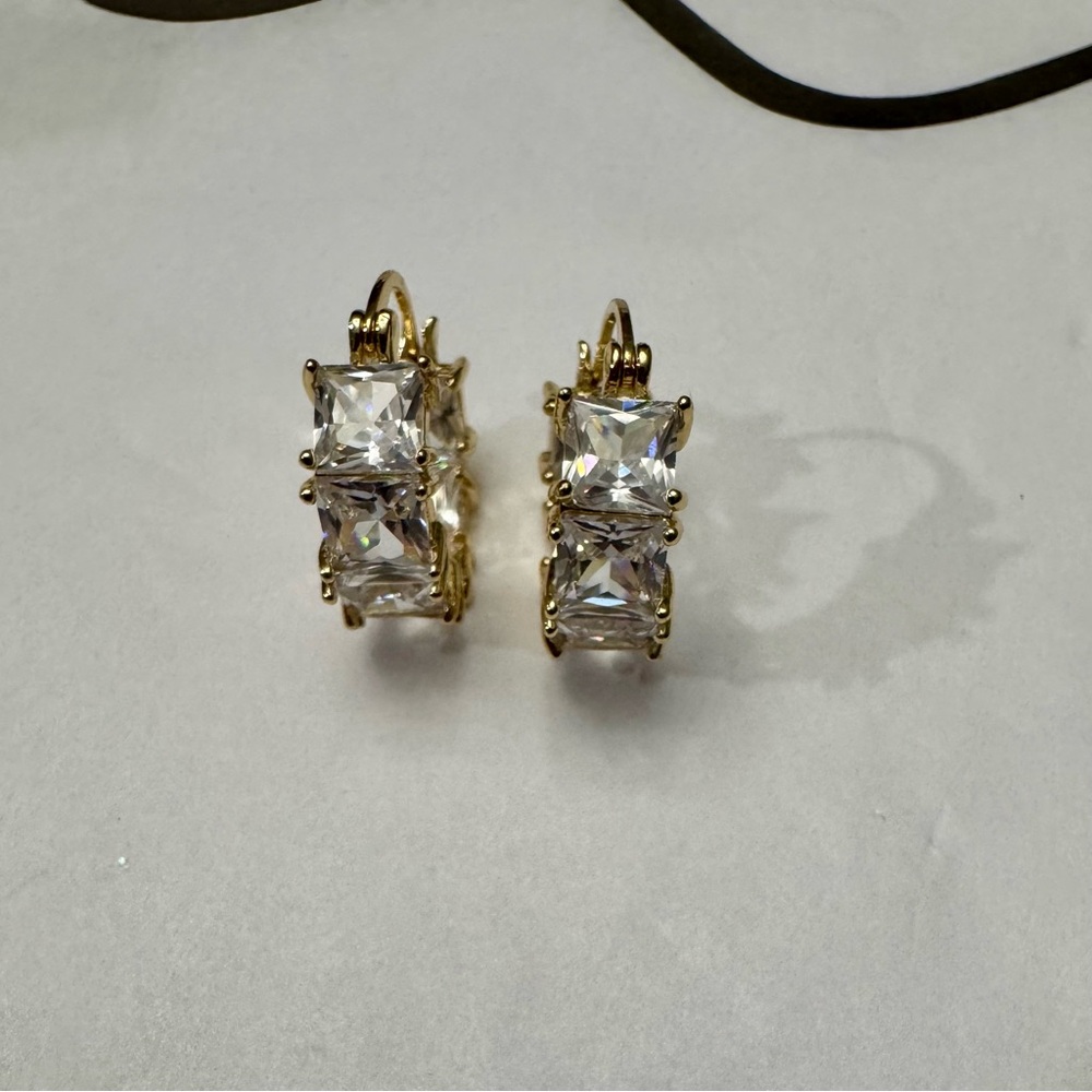 Elegant Gold and White Stone Hoop Earrings NWOT